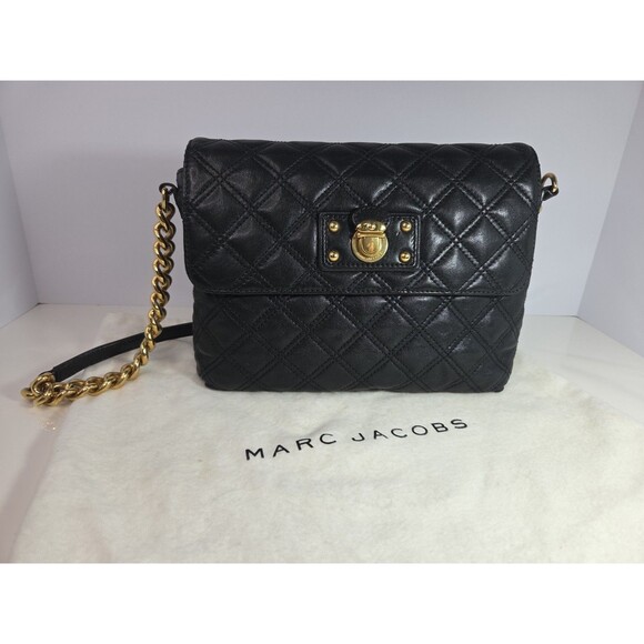 Marc Jacobs Quilted Black Leather Gold Chain Medium Shoulder Hand Bag Authentic - Picture 1 of 14